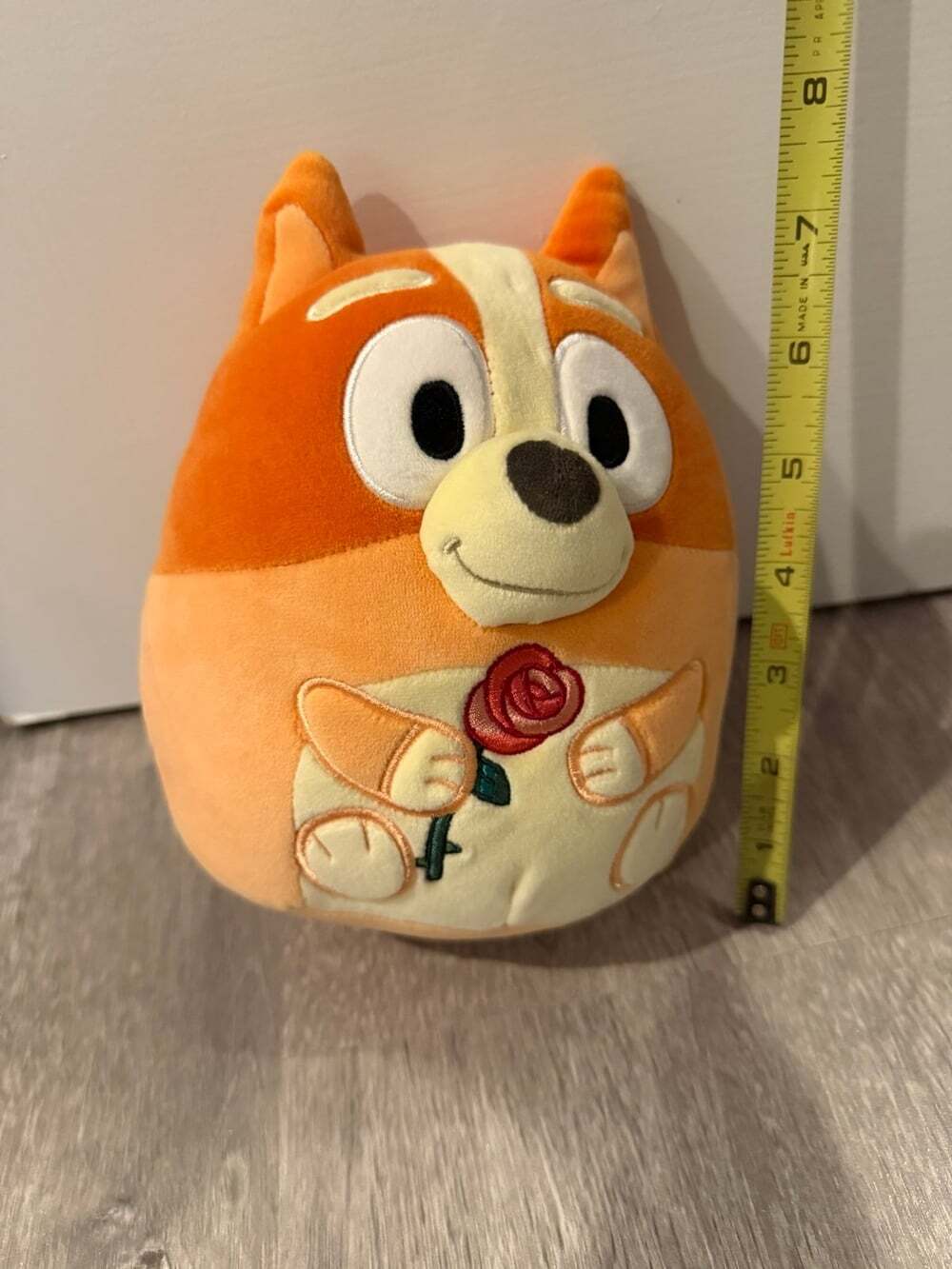 8” Bingo from Bluey Valentines /Holding Rose Squishmallows